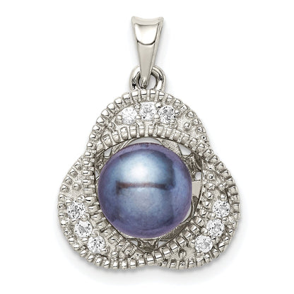 Sterling Silver Rhod-Pltd Black Fwc Pearl And White Topaz Pendant
