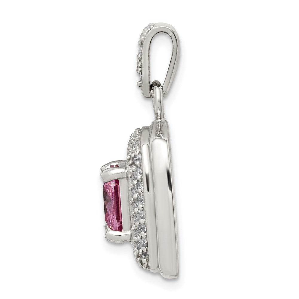 Sterling Silver Pink & White Cz Square Pendant