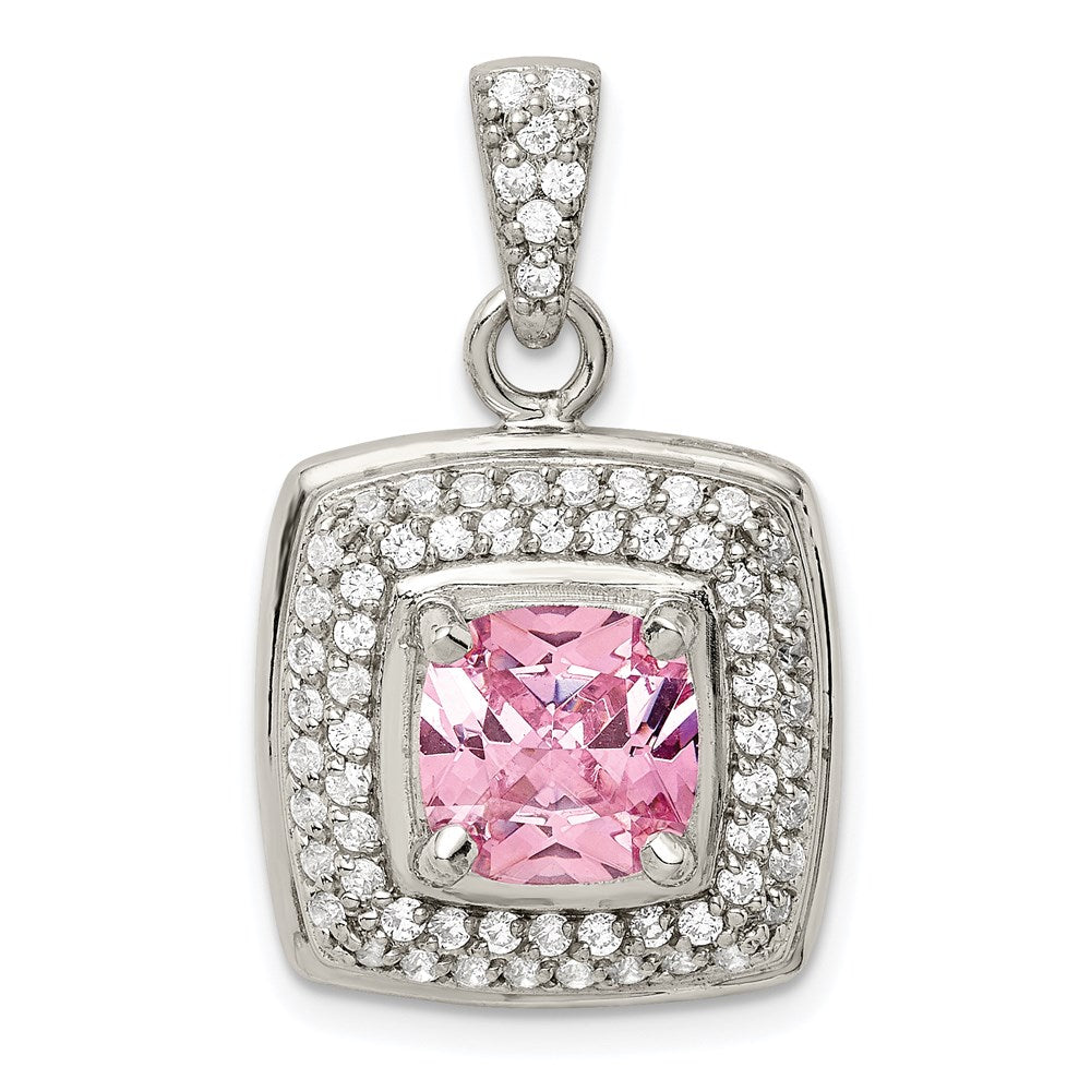 Sterling Silver Pink & White Cz Square Pendant