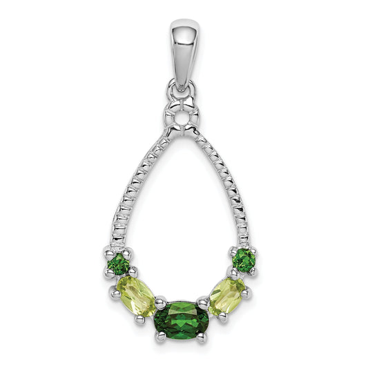 Sterling Silver Rhodium Plated Chrome Diopside And Peridot Pendant