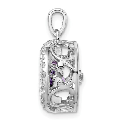 Sterling Silver White Topaz & Vibrant Amethyst Circle Pendant