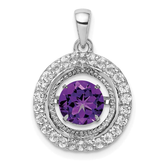 Sterling Silver White Topaz & Vibrant Amethyst Circle Pendant