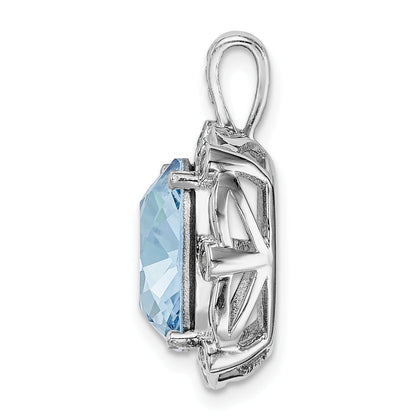 Sterling Silver Rhodium-Plated Clear/Blue Cushion Crystal Pendant