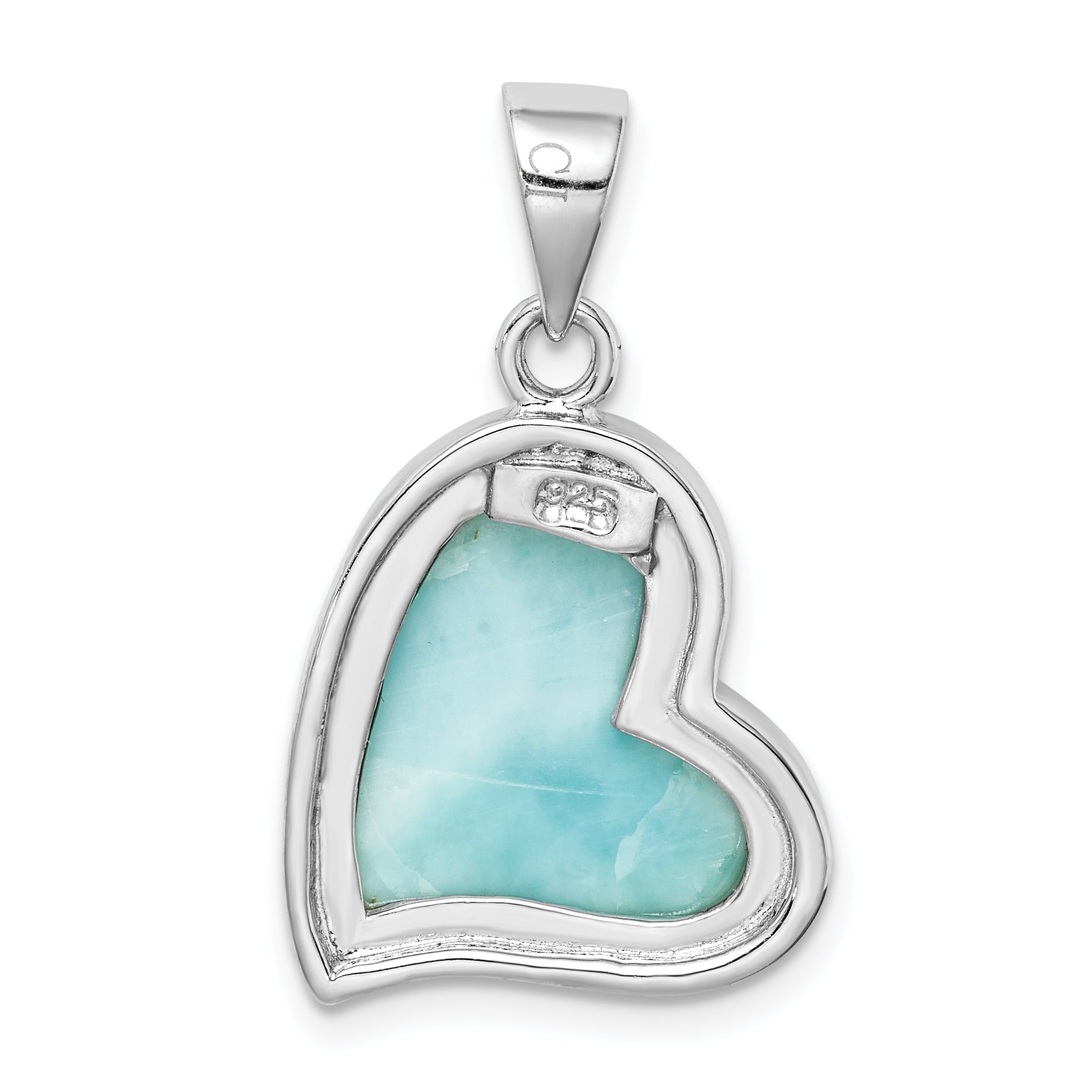 Sterling Silver Rhodium-Plated Larimar Heart Pendant