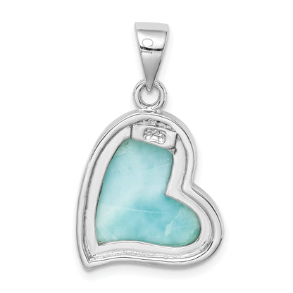 Sterling Silver Rhodium-Plated Larimar Heart Pendant