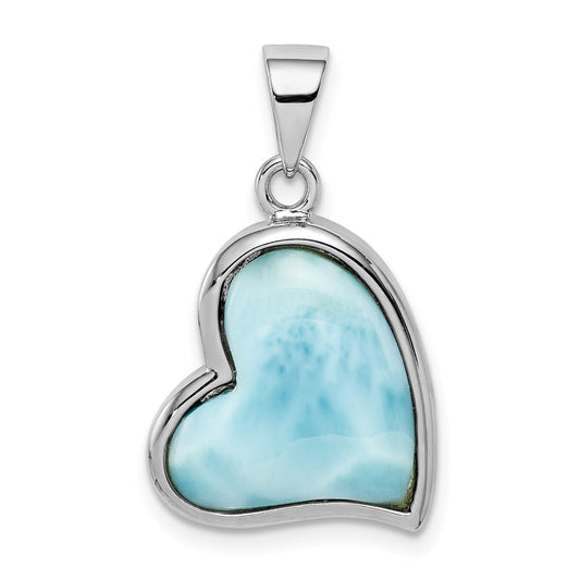 Sterling Silver Rhodium-Plated Larimar Heart Pendant