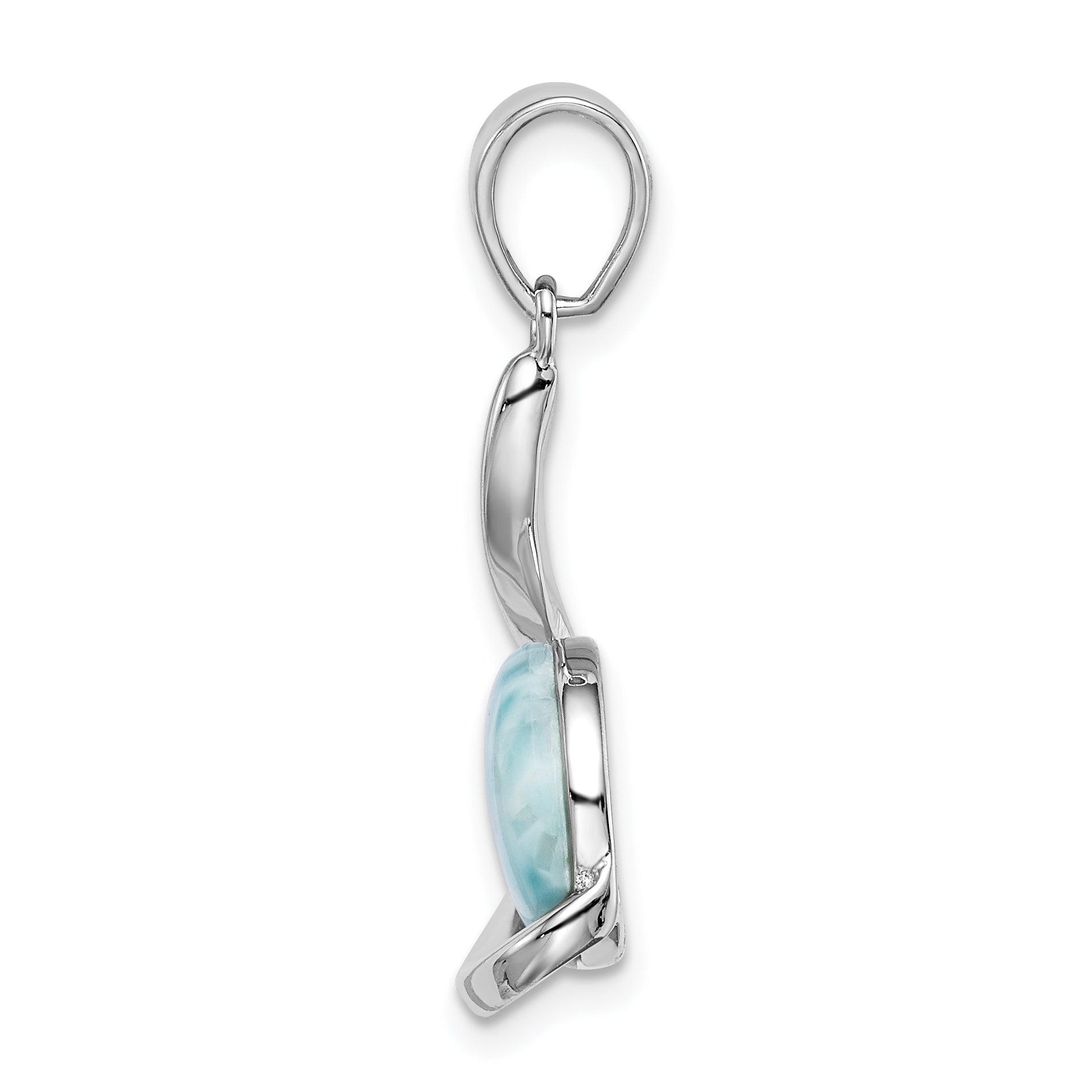 Sterling Silver Rhodium-Plated Larimar Swirl Design Pendant