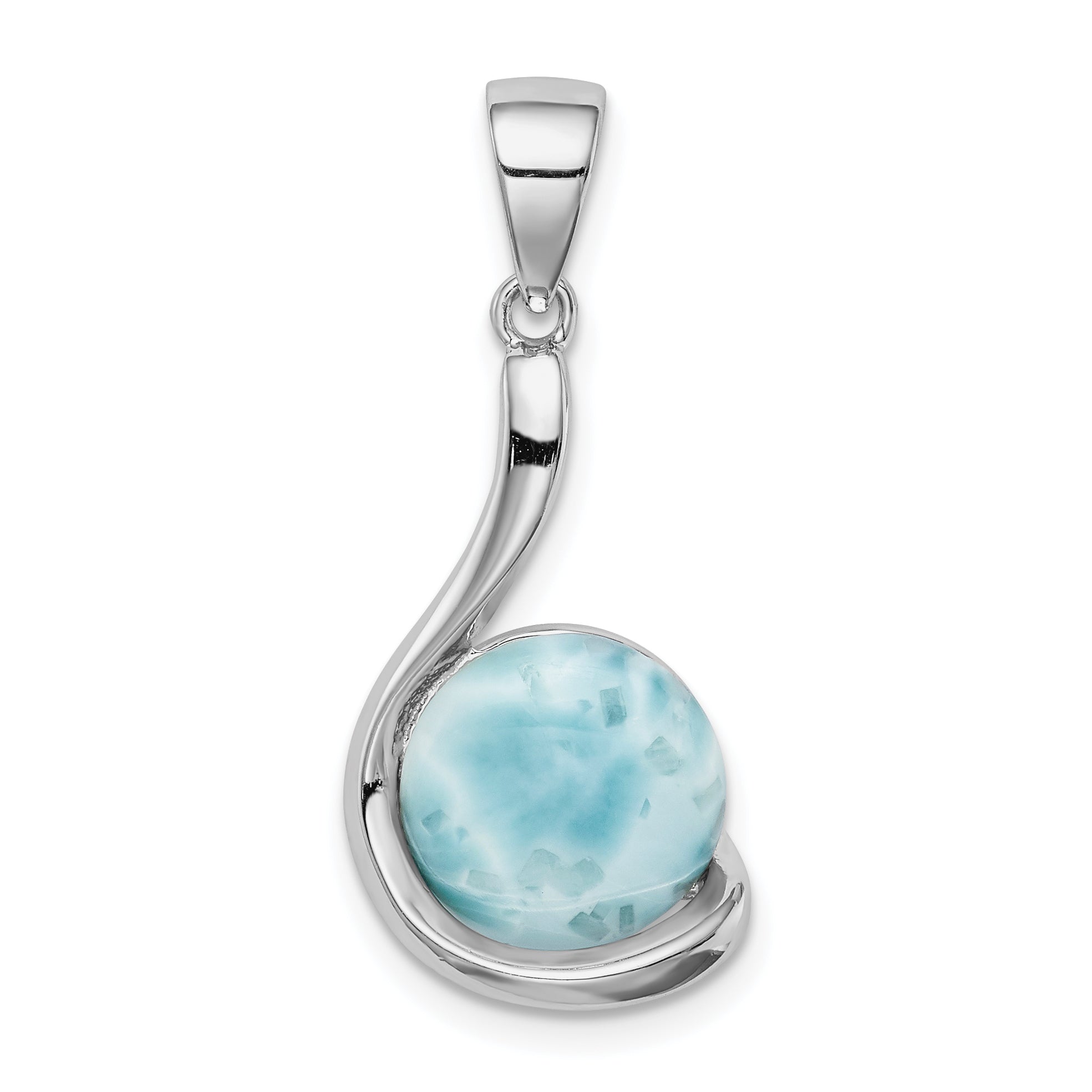 Sterling Silver Rhodium-Plated Larimar Swirl Design Pendant