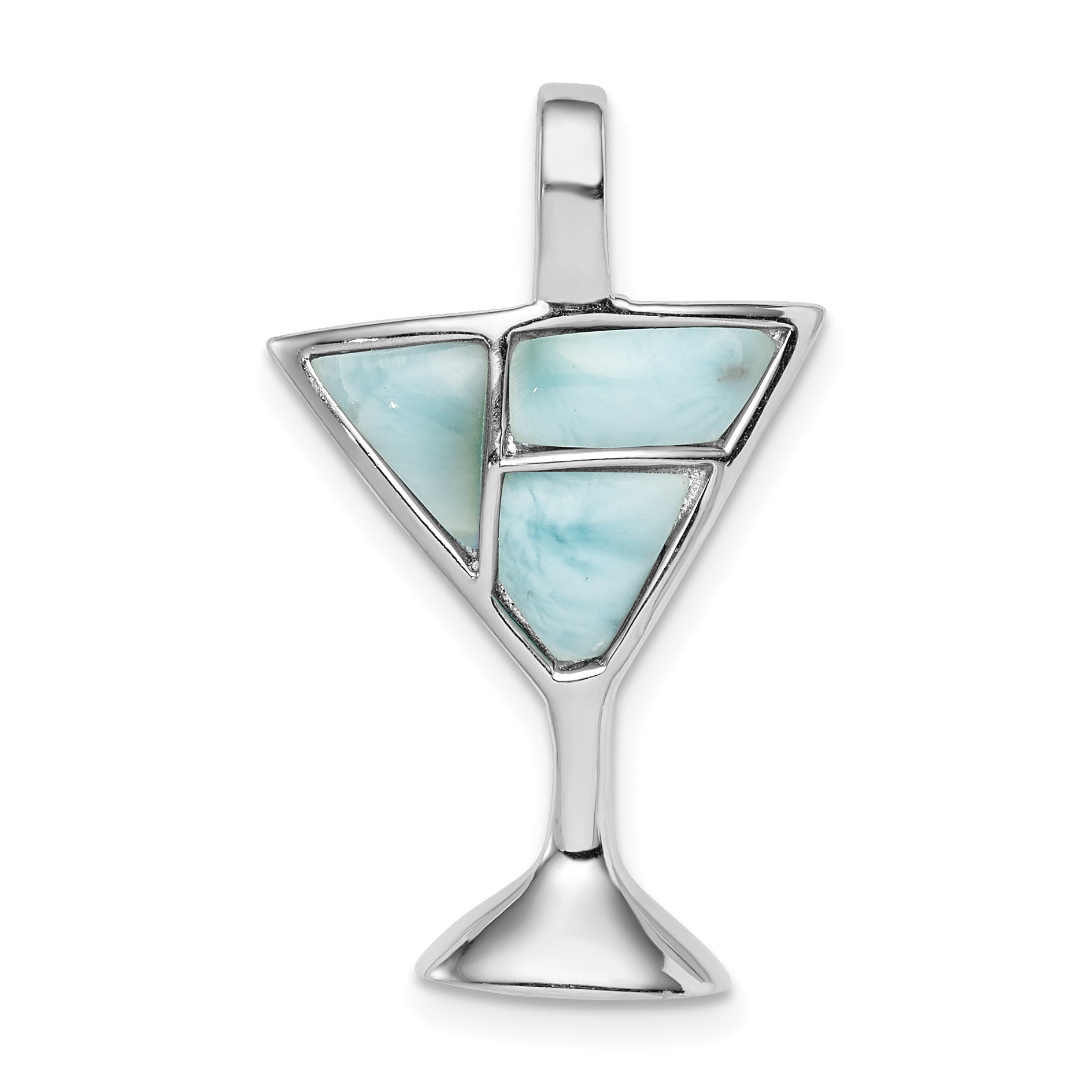Sterling Silver Rhodium-Plated Larimar Martini Glass Pendant