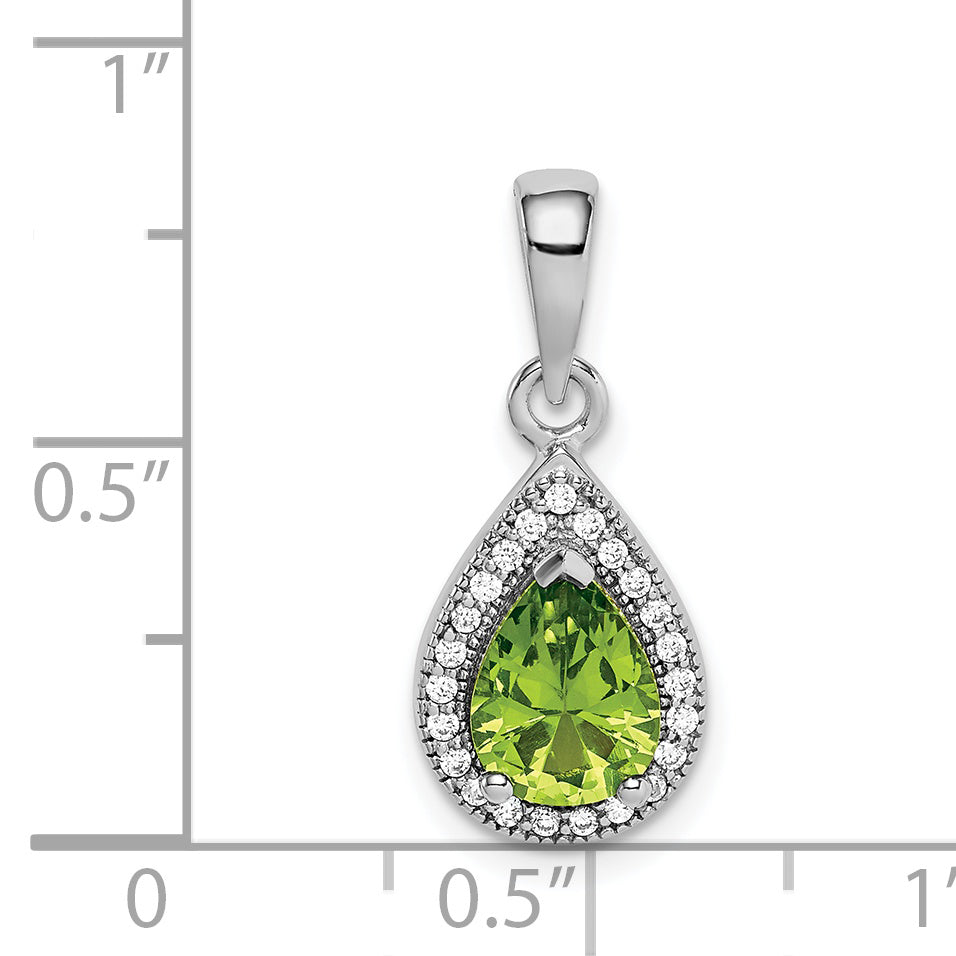 Sterling Silver Rhodium Plated Green And Clear Cz Pendant