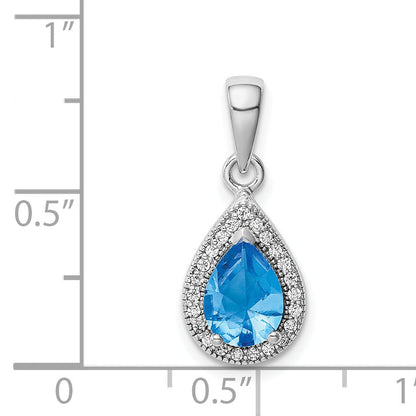 Sterling Silver Rhodium Plated Blue And Clear Cz Pendant