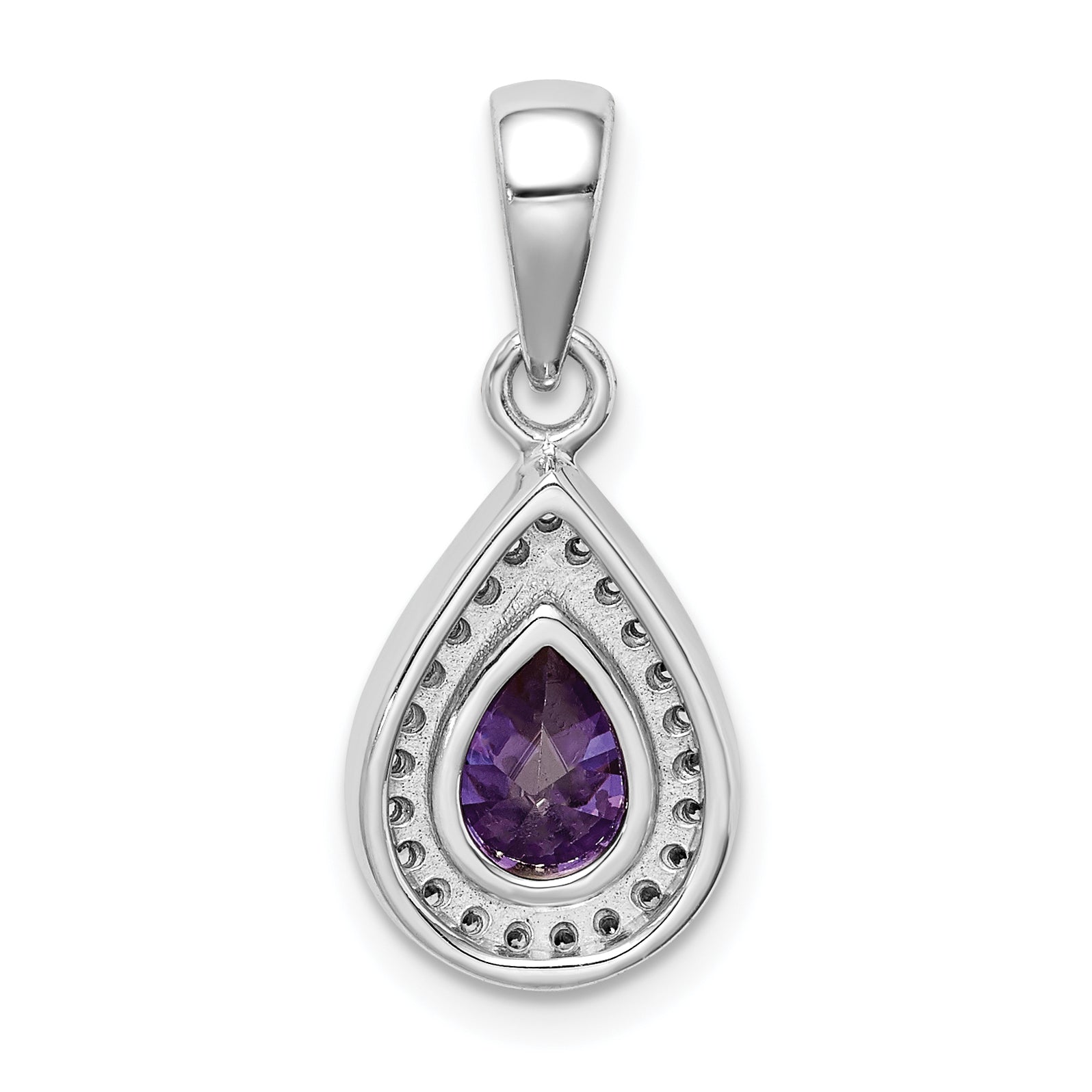 Sterling Silver Rhod Plated Purple And Clear Cz Pendant