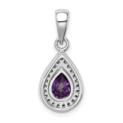 Sterling Silver Rhod Plated Purple And Clear Cz Pendant