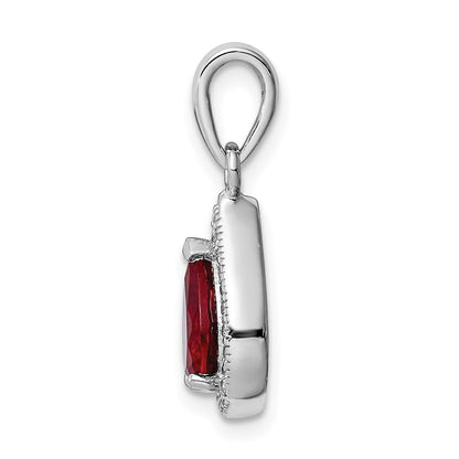 Sterling Silver Rhod Plated Red And Clear Cz Pendant