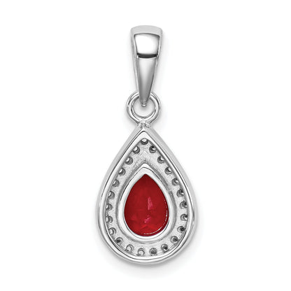 Sterling Silver Rhod Plated Red And Clear Cz Pendant
