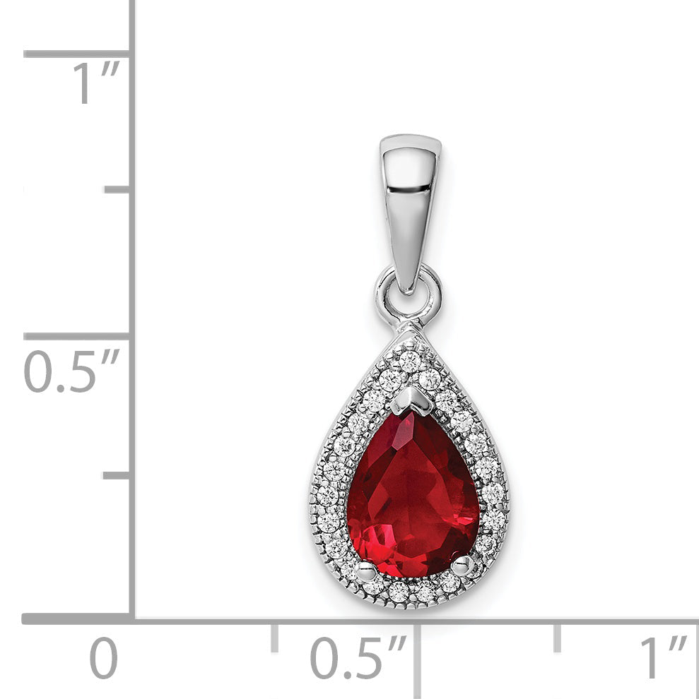 Sterling Silver Rhod Plated Red And Clear Cz Pendant