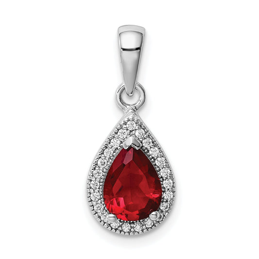 Sterling Silver Rhod Plated Red And Clear Cz Pendant