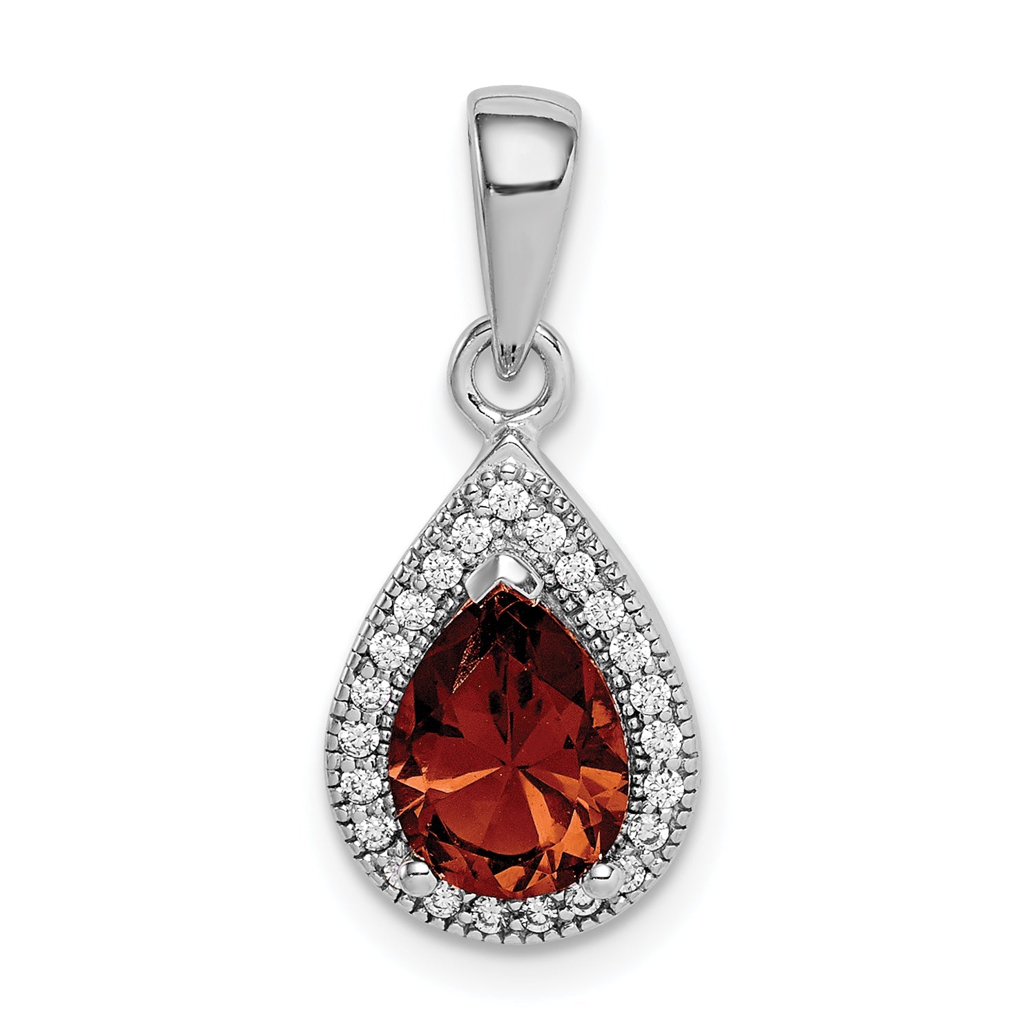 Sterling Silver Rhodium-Plated Red And Clear Cz Pendant