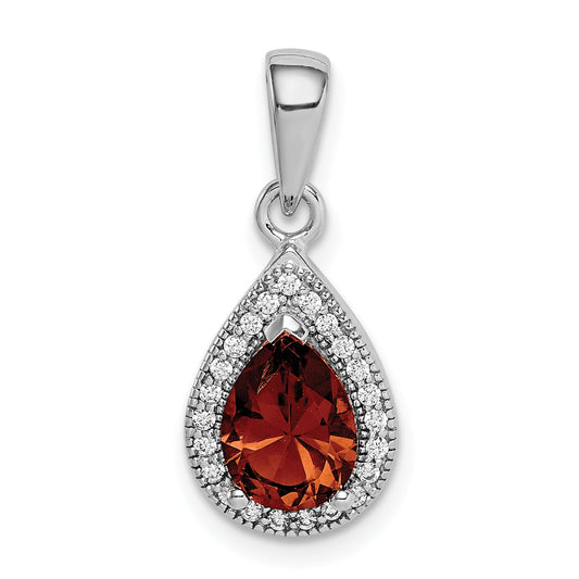 Sterling Silver Rhodium-Plated Red And Clear Cz Pendant