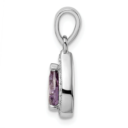 Sterling Silver Rhodium-Plated Purple And Clear Cz Pendant