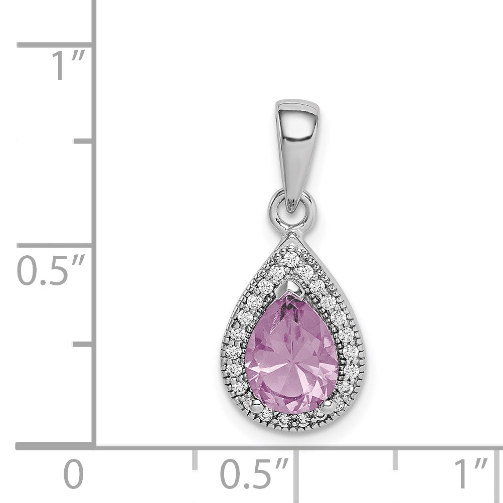 Sterling Silver Rhodium-Plated Purple And Clear Cz Pendant