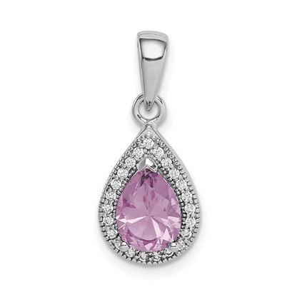 Sterling Silver Rhodium-Plated Purple And Clear Cz Pendant