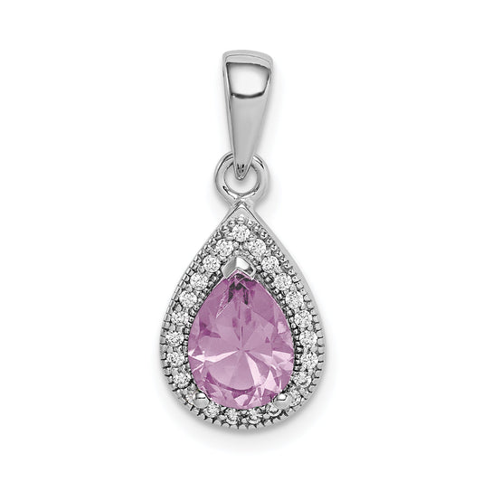 Sterling Silver Rhodium-Plated Purple And Clear Cz Pendant