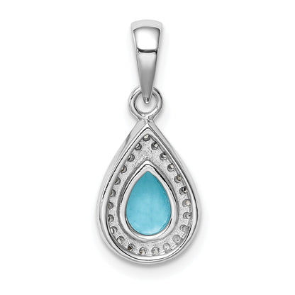 Sterling Silver Rhod Plated Blue And Clear Cz Pendant