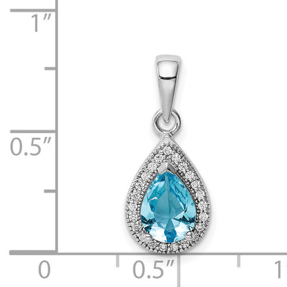 Sterling Silver Rhod Plated Blue And Clear Cz Pendant