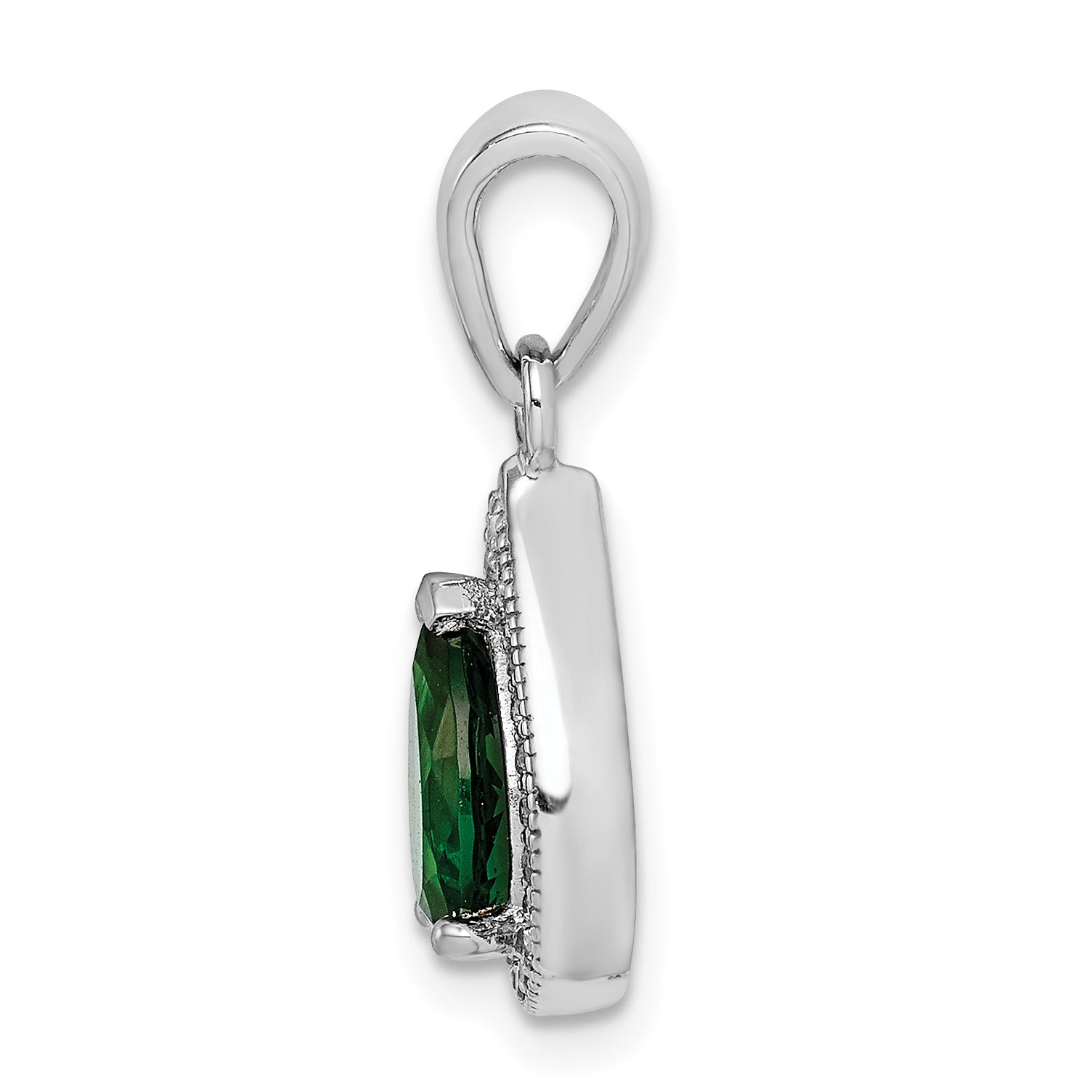 Sterling Silver Rhodium Plated Green And Clear Cz Pendant