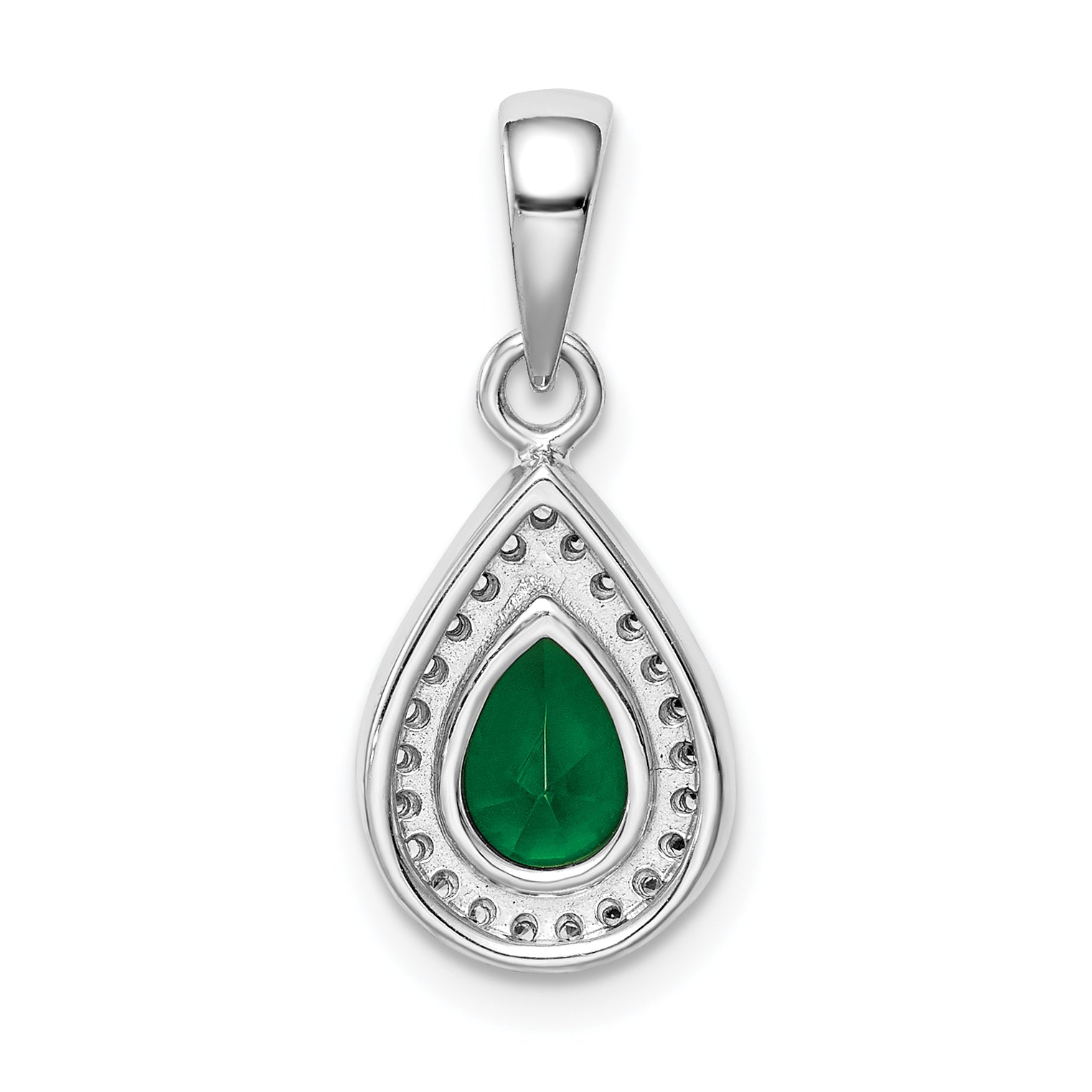 Sterling Silver Rhodium Plated Green And Clear Cz Pendant