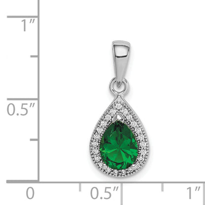 Sterling Silver Rhodium Plated Green And Clear Cz Pendant