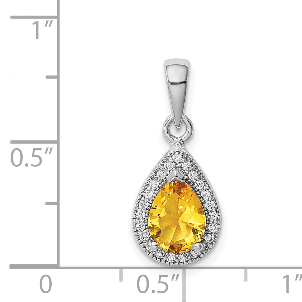Sterling Silver Rhodium Plated Yellow And Clear Cz Pendant