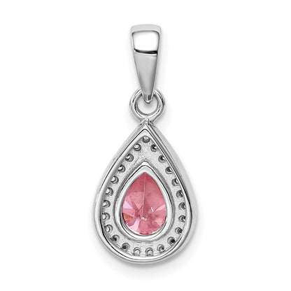Sterling Silver Rhodium Plated Pink And Clear Cz Pendant