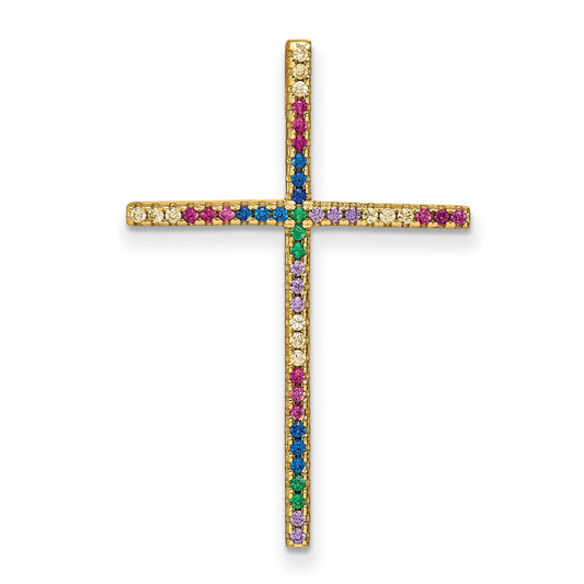 Sterling Silver Prizma Gold-Tone 14K Flash Gold-Plated Colorful Cz Cross Chain Slide