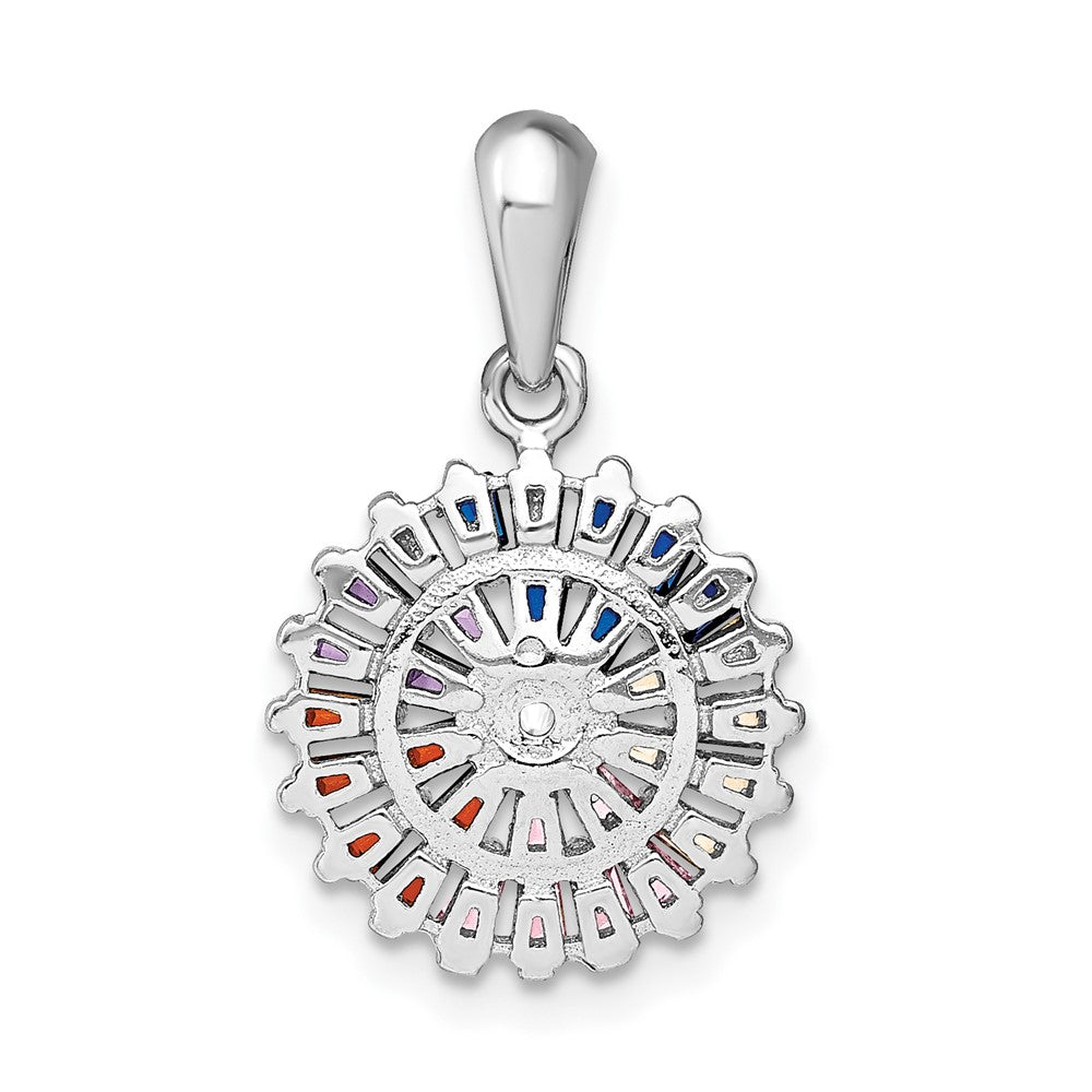 Sterling Silver Prizma Rhodium-Plated White And Colorful Cz Post Earring Pendant Set
