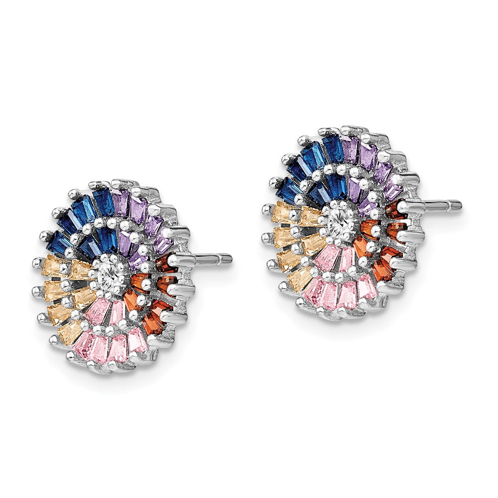 Sterling Silver Prizma Rhodium-Plated White And Colorful Cz Post Earring Pendant Set