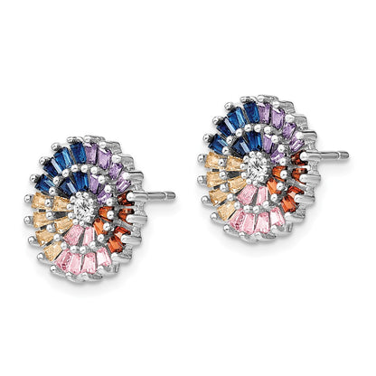 Sterling Silver Prizma Rhodium-Plated White And Colorful Cz Post Earring Pendant Set