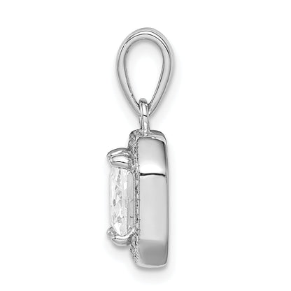 Sterling Silver Rhodium Plated Clear Cz And Square Pendant