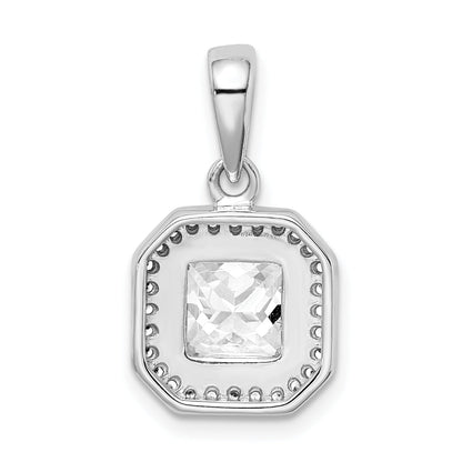Sterling Silver Rhodium Plated Clear Cz And Square Pendant