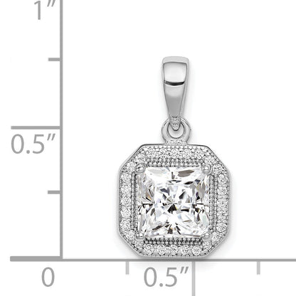 Sterling Silver Rhodium Plated Clear Cz And Square Pendant
