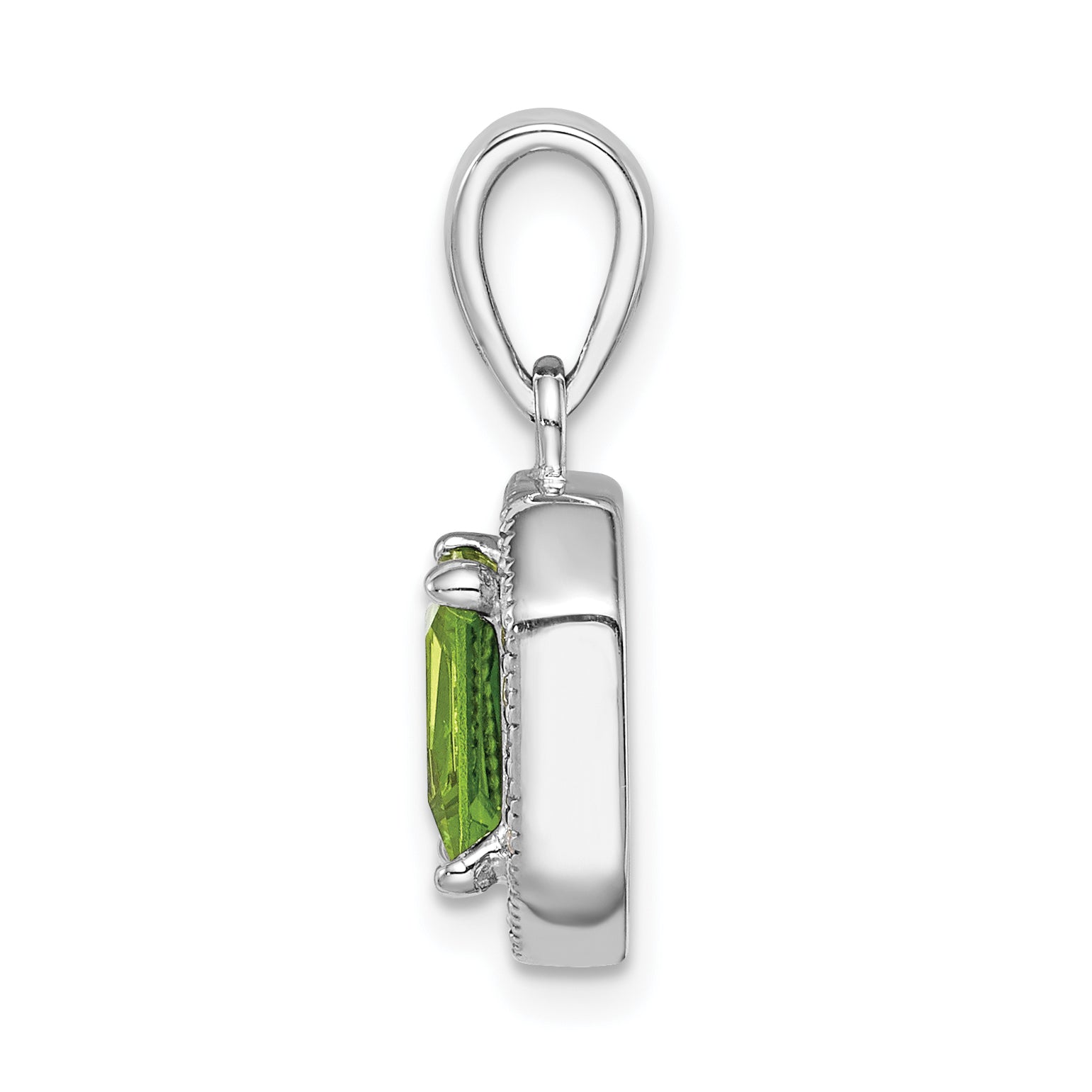Sterling Silver Rhodium Plated Clear Cz And Square Green Pendant