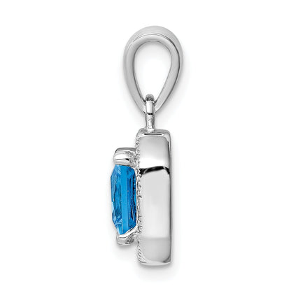 Sterling Silver Rhodium Plated Clear Cz And Square Blue Pendant