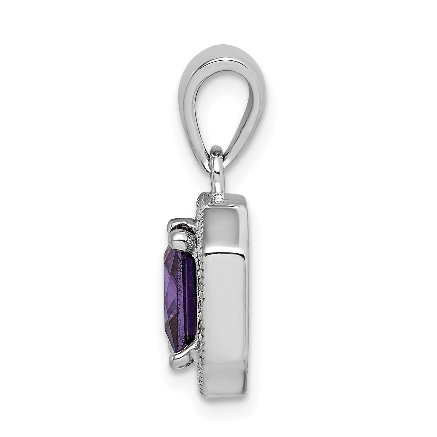 Sterling Silver Rhodium Plated Clear Cz And Square Purple Pendant