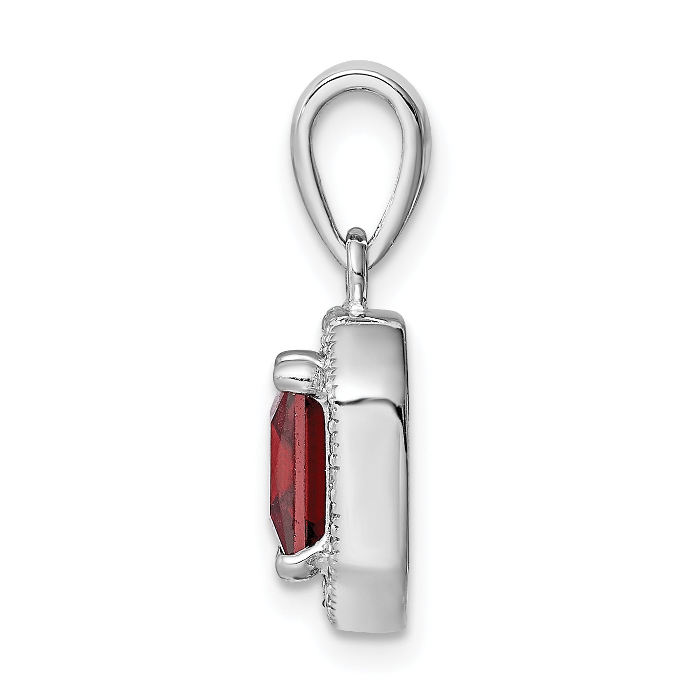Sterling Silver Rhodium Plated Clear Cz And Square Red Pendant