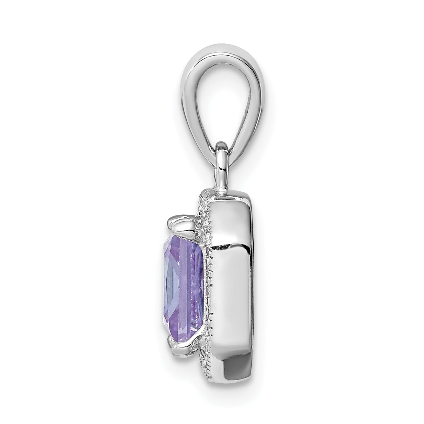 Sterling Silver Rhodium Plated Clear Cz And Square Light Purple Pendant