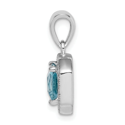 Sterling Silver Rhodium Plated Clear Cz And Square Blue Pendant