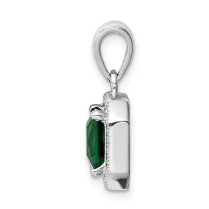 Sterling Silver Rhodium Plated Clear Cz And Square Green Pendant