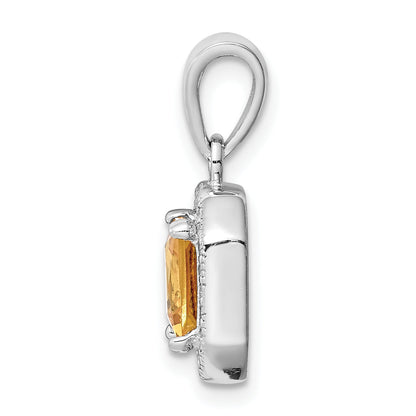 Sterling Silver Rhodium Plated Clear Cz And Square Yellow Pendant