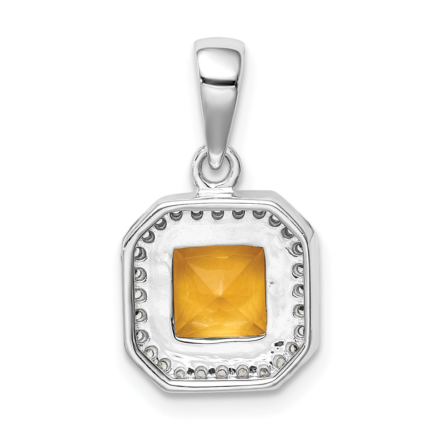 Sterling Silver Rhodium Plated Clear Cz And Square Yellow Pendant